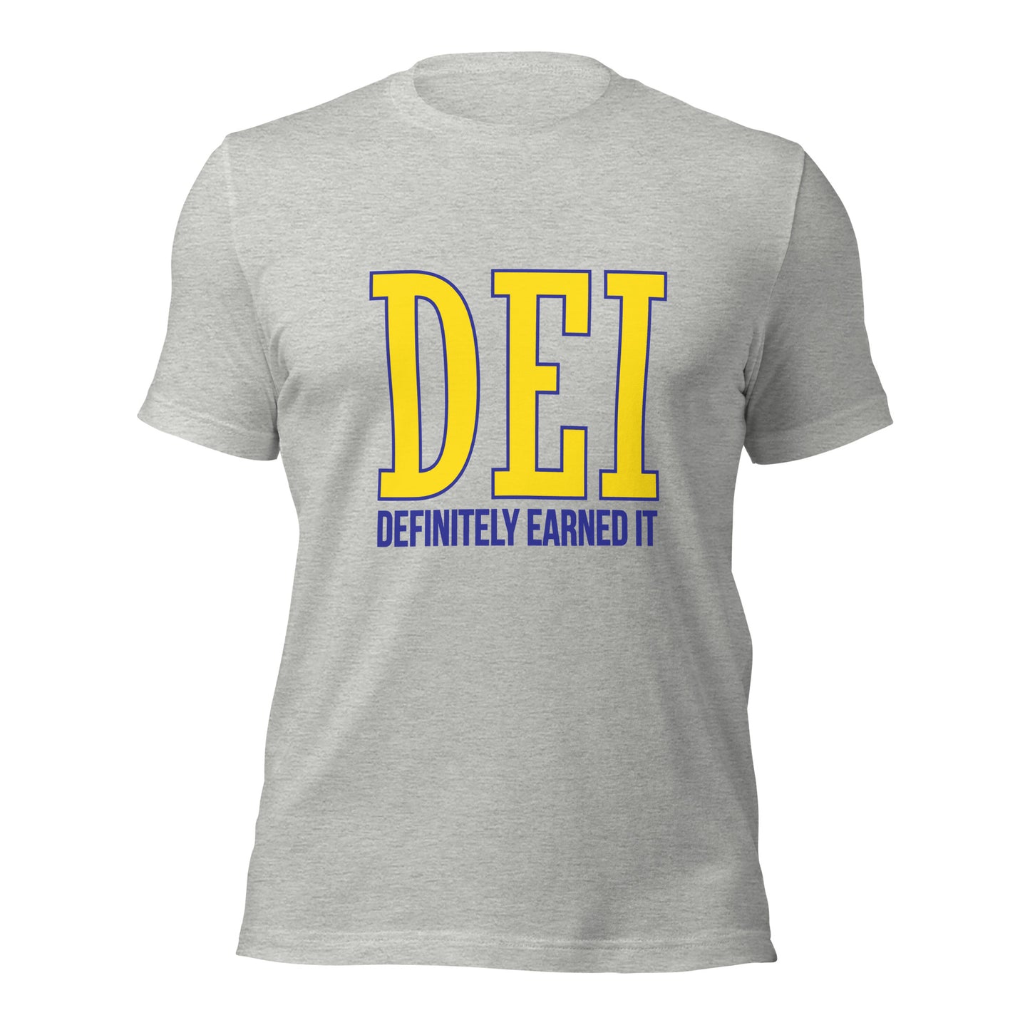 DEI: Definitely Earned It T-shirt - blue and yellow